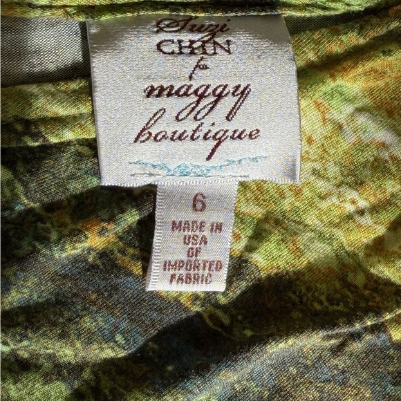 Suzi Chin for Maggy Boutique Green Abstract Draped Midi Dress-Elegant&Flatering - Picture 11 of 16